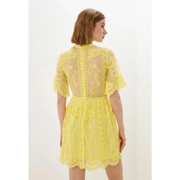 Socialite Yellow Lace Mid Length Dress S Small - Picture 4 of 7